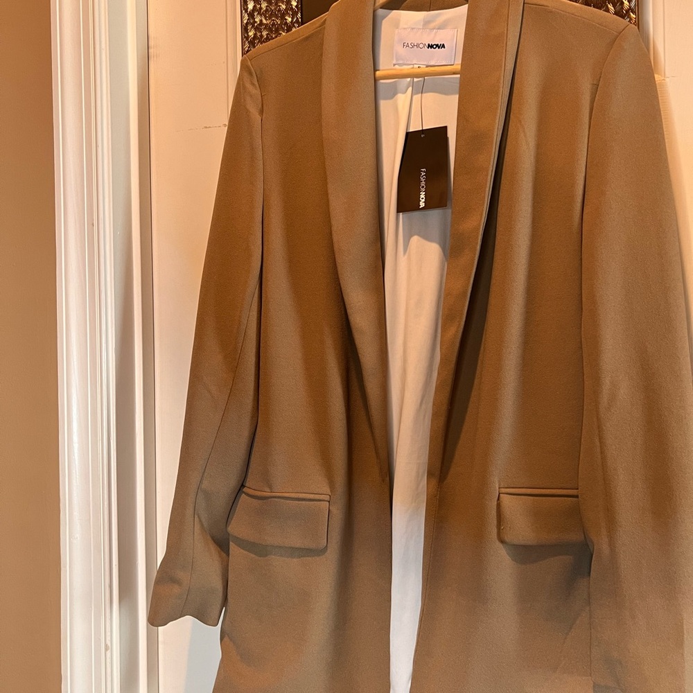 Fashion Nova Tan Blazer with Classic Lapel Design
